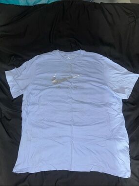 Nike Men's Light Blue T-Shirt with Silver Swoosh
